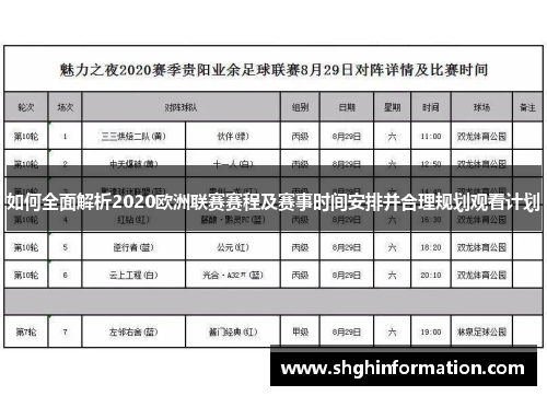 如何全面解析2020欧洲联赛赛程及赛事时间安排并合理规划观看计划